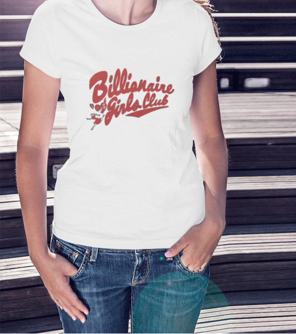 Billionaire Girls Club Script Logo With Hearts And Dancing Figure T-Shirt