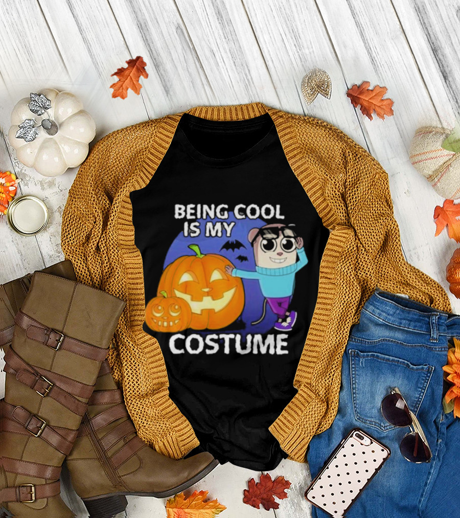 Being Cool Is My Costume Pumpkins and Cartoon Character Halloween Scene T-Shirt