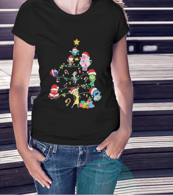 Inside Out Christmas Tree Emotions With Santa Hats T-Shirt