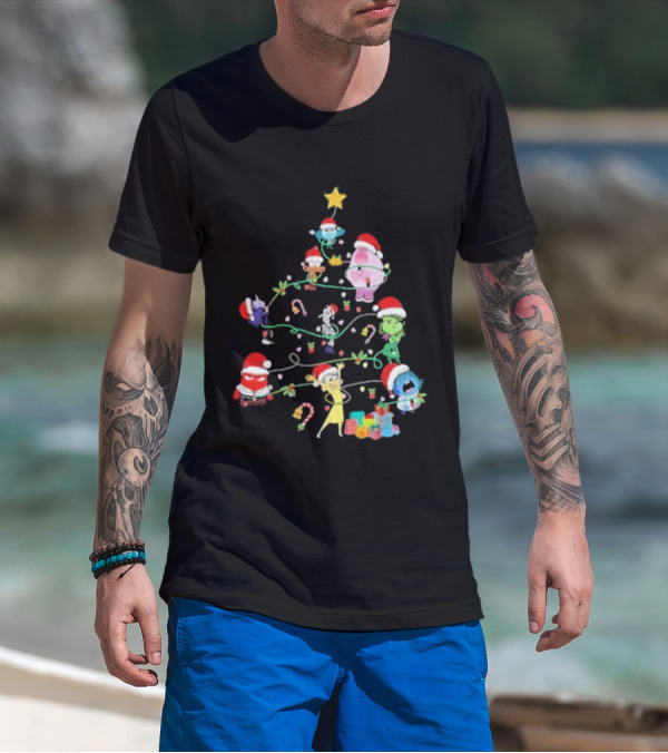 Inside Out Christmas Tree Emotions With Santa Hats T-Shirt