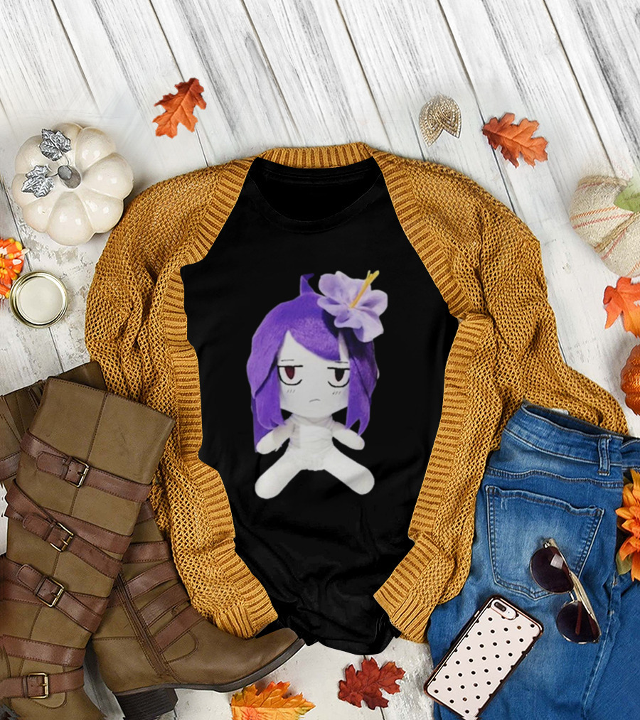 Cynthoni Jvmo Down Right Anime Plush Doll with Purple Hair and Flower T-Shirt