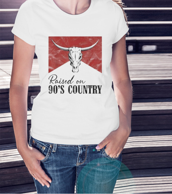 Raised On 90’s Country Western Bull Skull T-Shirt
