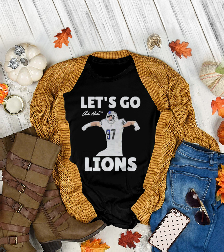 Let's Go Lions Aidan Hutchinson Detroit Lions Signature T-Shirt