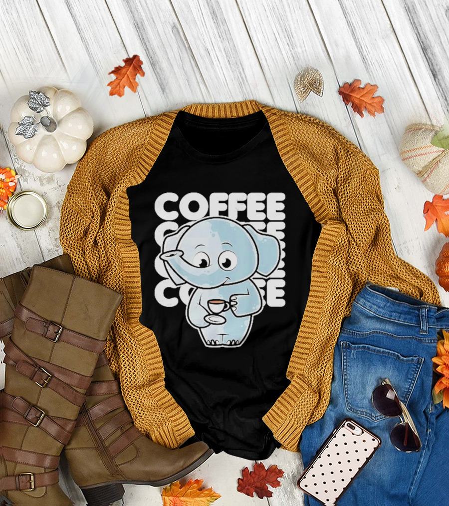 Cute Elephant Coffee Kawaii Neko Anime T-Shirt