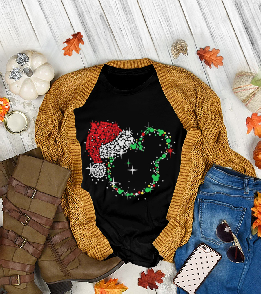 Mickey Mouse Santa Hat Christmas Lights Disney T-Shirt