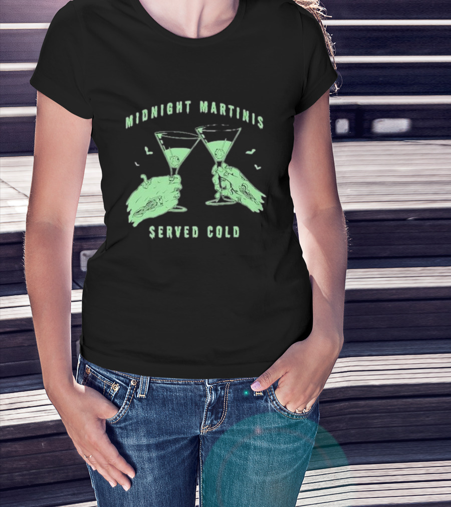 Midnight Martinis Served Cold Zombie Hands Cheers T-Shirt