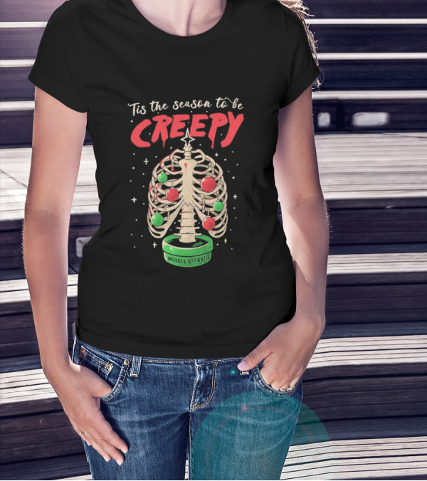 Tis The Season To Be Creepy Murder Apparals Christmas Skeleton Pine Tree T-Shirt