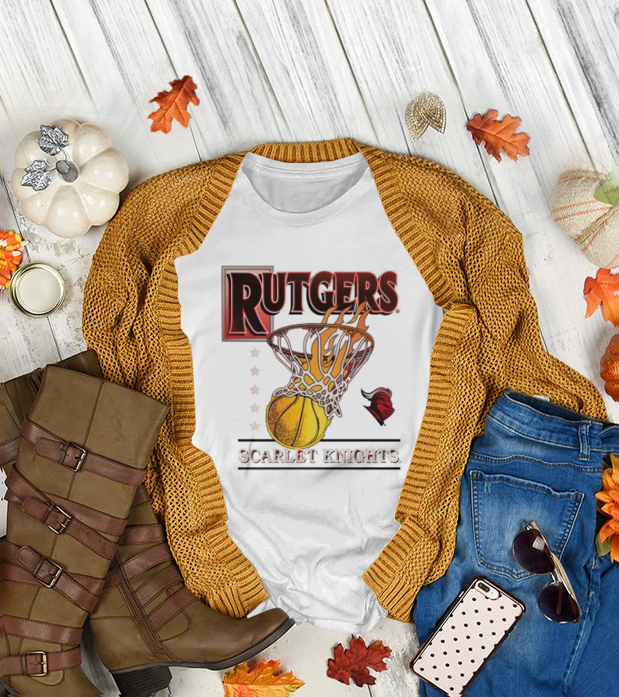 Rutgers Scarlet Knights Basketball Flaming Hoop T-Shirt