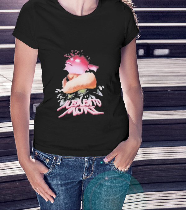Memento Mori Floral Neon Character With Fur And Glowing Eyes T-Shirt