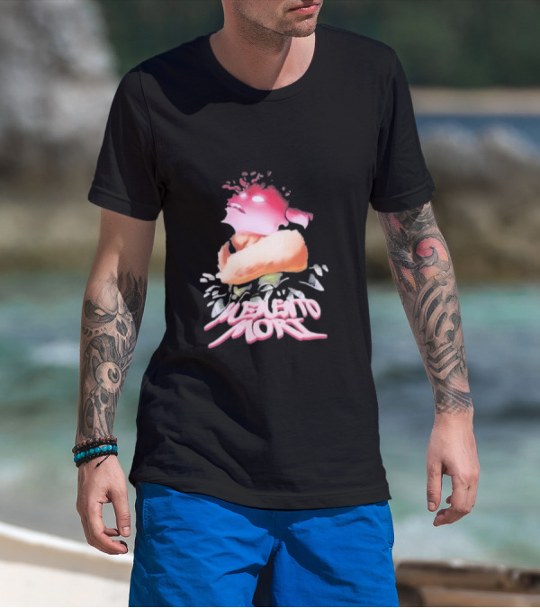 Memento Mori Floral Neon Character With Fur And Glowing Eyes T-Shirt