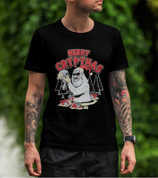 Merry Cryptmas Yeti Skull Santa Dark Humor T-Shirt