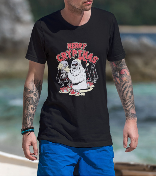 Merry Cryptmas Yeti Skull Santa Dark Humor T-Shirt