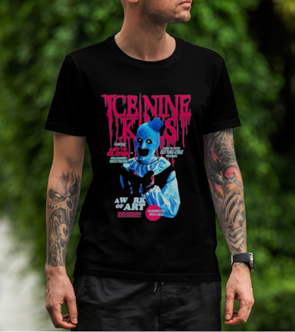 Rock Abilia Ice Nine Kills Black Featuring Art The Clown Cutting Edge Delivering Cake With A Smile T-Shirt