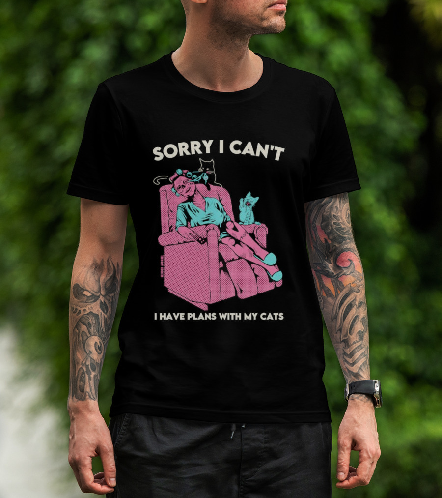 Sorry I Can’t I Have Plans With My Cats Relaxing Woman With Cats T-Shirt
