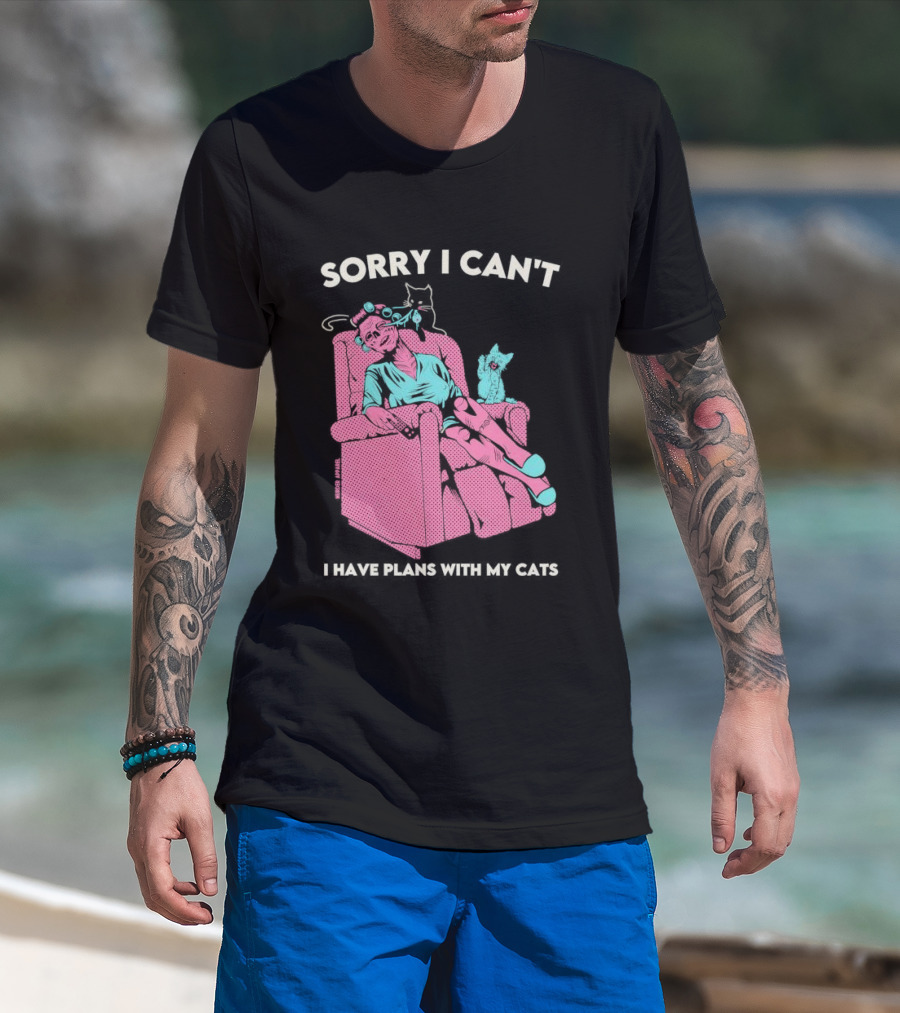 Sorry I Can’t I Have Plans With My Cats Relaxing Woman With Cats T-Shirt
