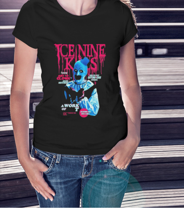 Ice Nine Kills Featuring Art The Clown Cutting Edge A Work Of T IX Delivering Cake With A Smile T-Shirt