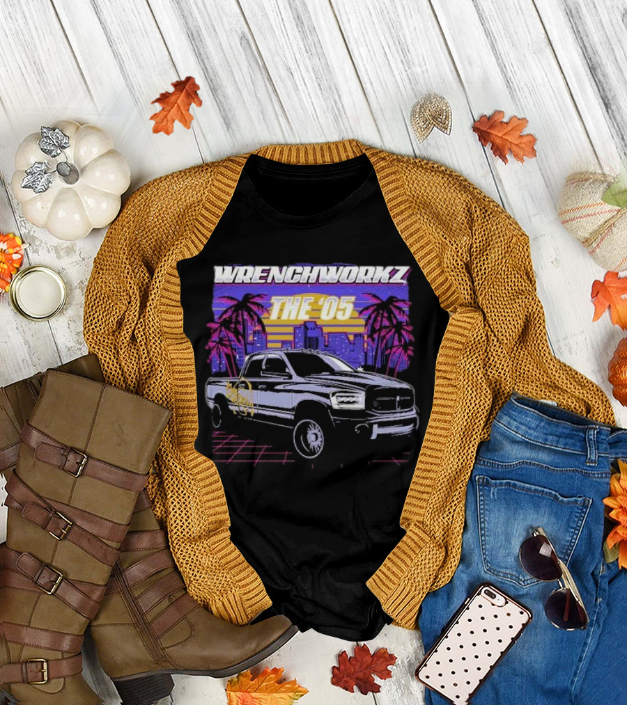 Wrench Workz The 05 Retro Truck with City and Palm Trees T-Shirt