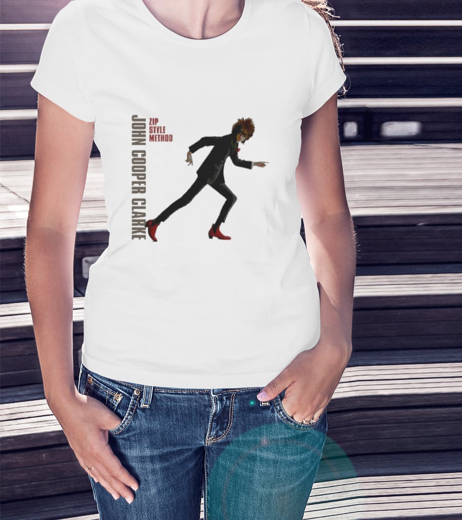 John Cooper Clarke Zip Style Method Dynamic Pose In Red Boots T-Shirt