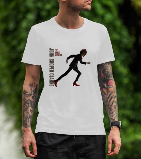 John Cooper Clarke Zip Style Method Dynamic Pose In Red Boots T-Shirt