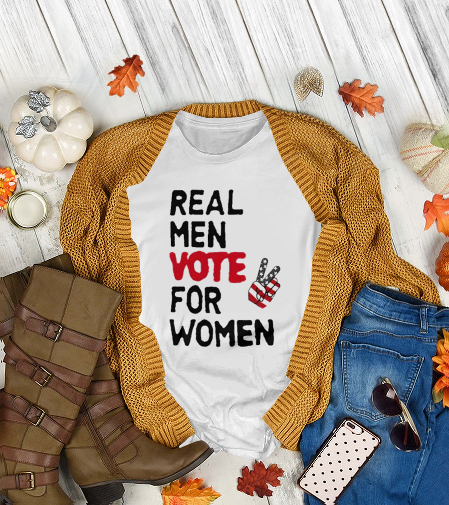 Real Men Vote For Women Peace Sign American Flag T-Shirt