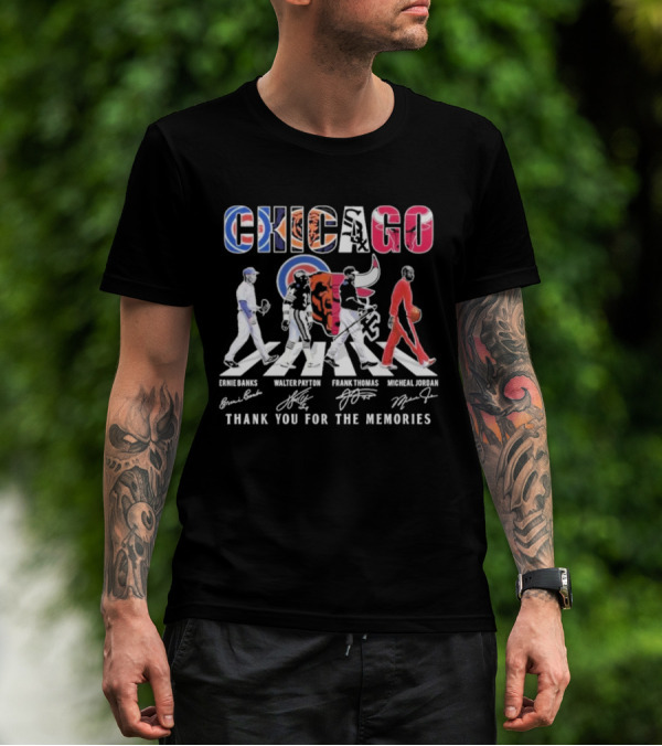 Chicago Cubs Bears Bulls Ernie Banks Walter Payton Frank Thomas Michael Jordan Thank You For The Memories T-Shirt