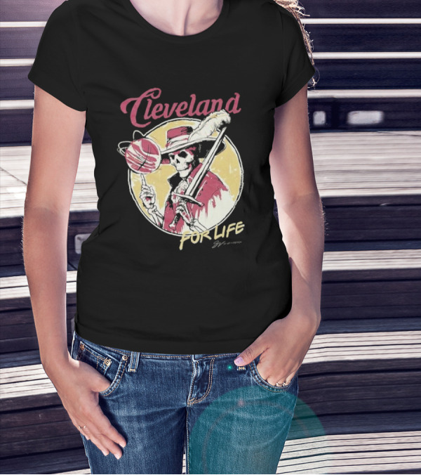 Cleveland Basketball Spinning Skeleton For Life T-Shirt