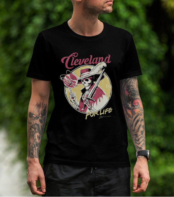 Cleveland Basketball Spinning Skeleton For Life T-Shirt