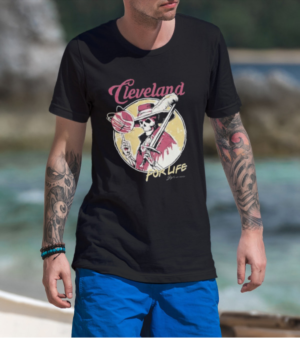 Cleveland Basketball Spinning Skeleton For Life T-Shirt