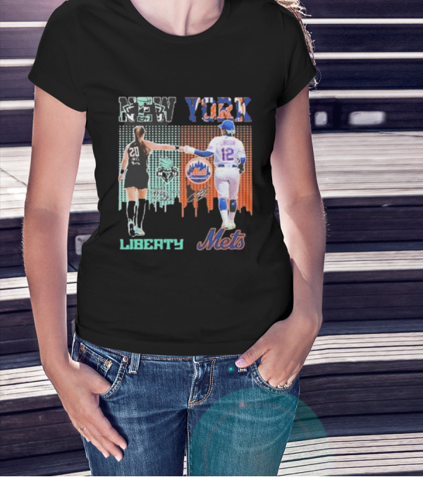 New York Liberty Sabrina Ionescu Francisco Lindor Mets T-Shirt