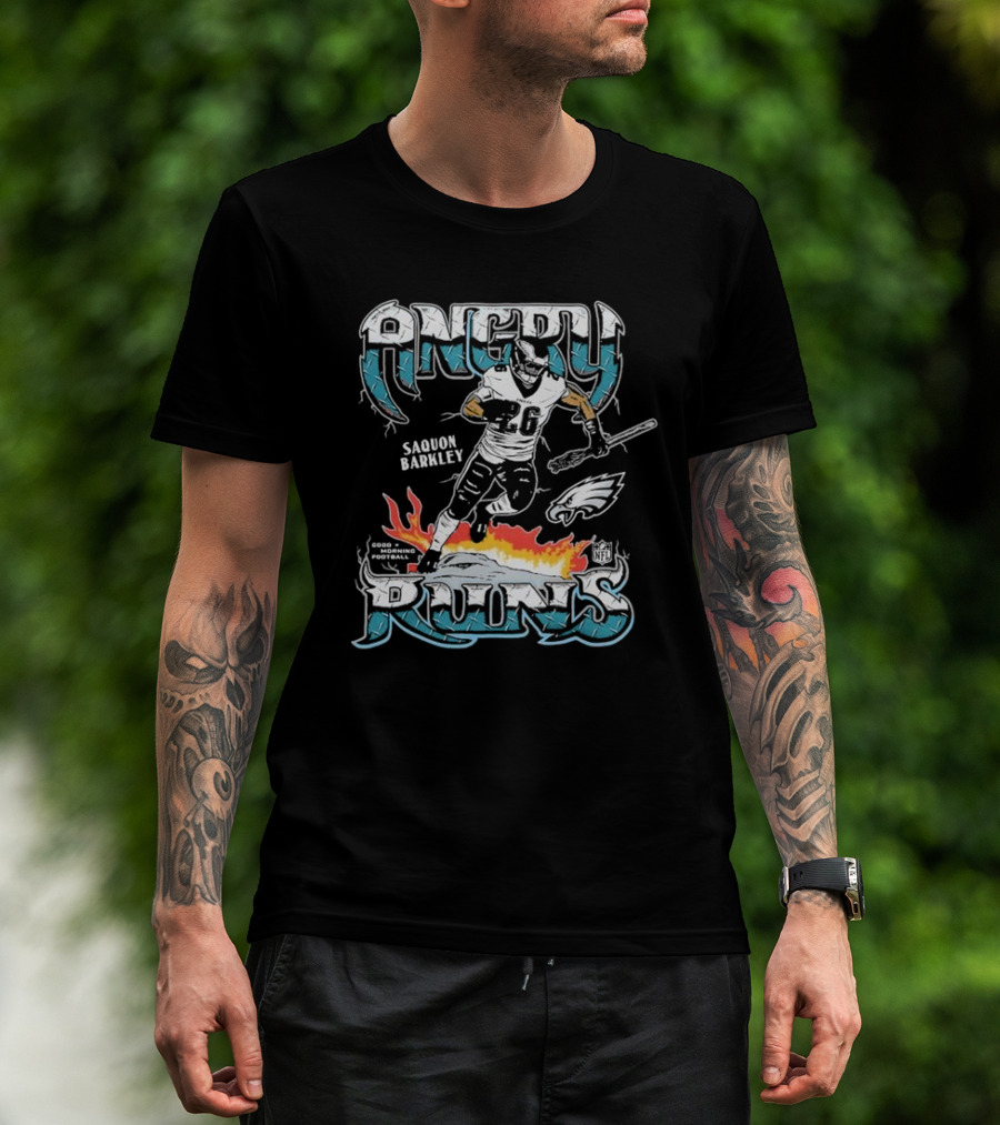 Saquon Barkley Angry Runs Philadelphia Eagles Good Morning Football NFL Homage Player Graphic Tri-blend T-Shirt