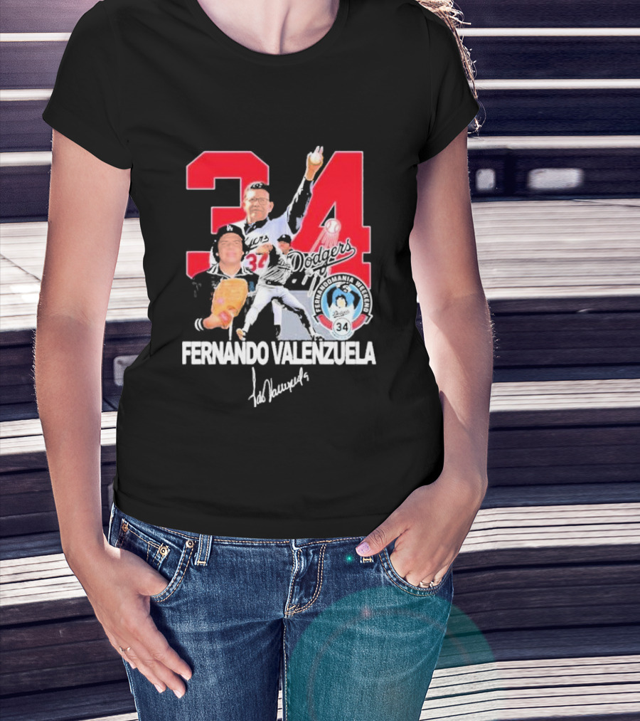 Fernando Valenzuela Dodgers 34 Legend Baseball Tecolomania Mexican 34 Signature T-Shirt