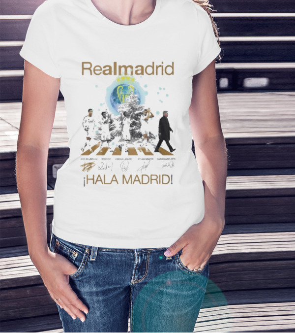 Real Madrid Hala Madrid Jude Bellingham Rodrygo Vinicius Junior Kylian Mbappe Carlo Ancelotti Signatures T-Shirt