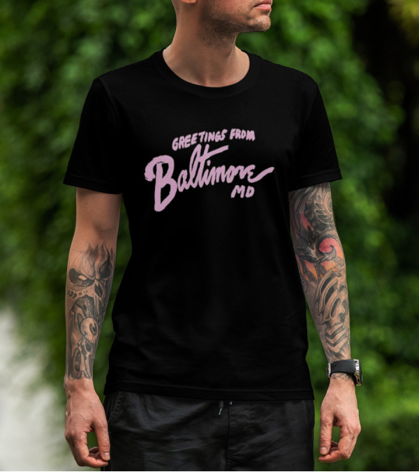 John Waters Greetings From Baltimore MD Retro Script T-Shirt