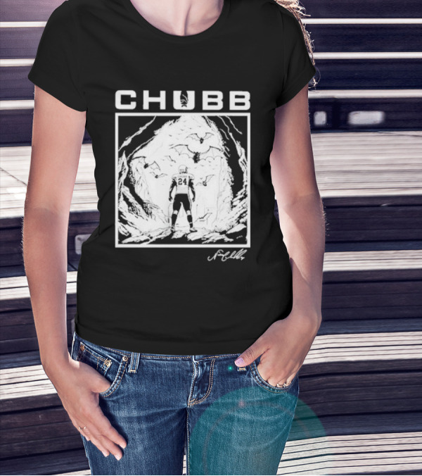 Chubb 24 Cleveland Football Bat Cave Fantasy Scene T-Shirt