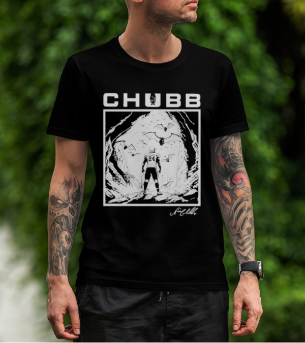Chubb 24 Cleveland Football Bat Cave Fantasy Scene T-Shirt