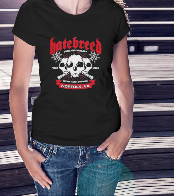 Hatebreed 30th Anniversary 1994 2024 October 27 Norfolk VA The NorVa Skulls And Spikes T-Shirt