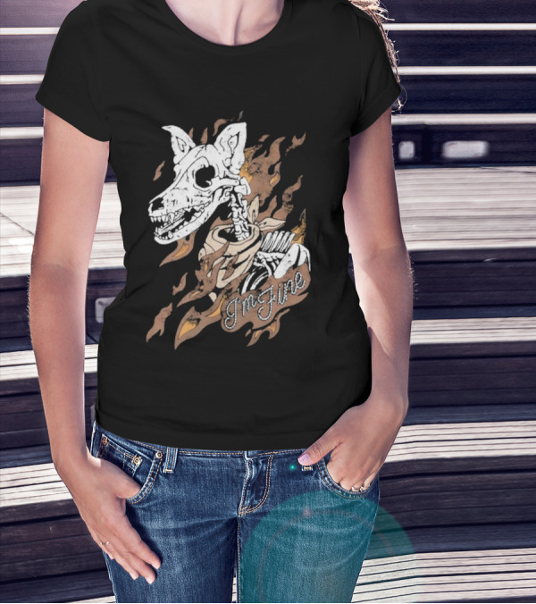Otto By Kris I’m Fine Skeleton Dog Flames T-Shirt