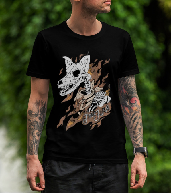 Otto By Kris I’m Fine Skeleton Dog Flames T-Shirt