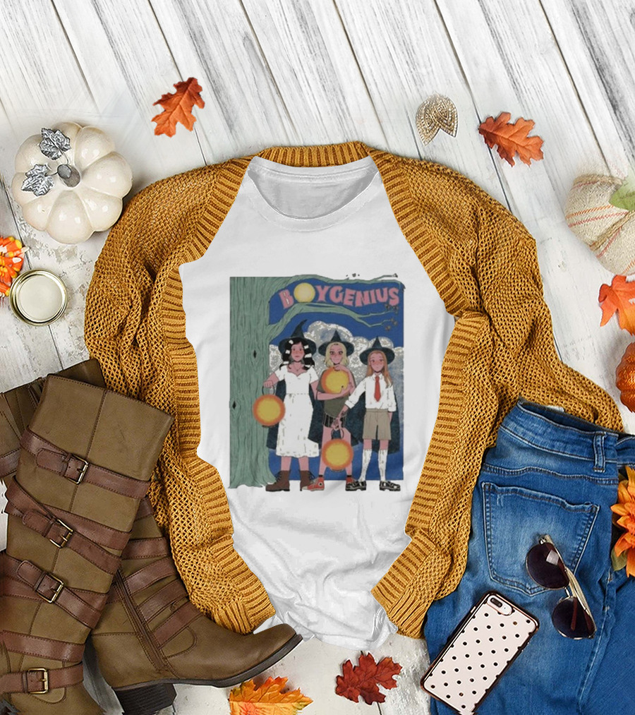 Boygenius Halloween Witches with Lanterns and Tree T-Shirt