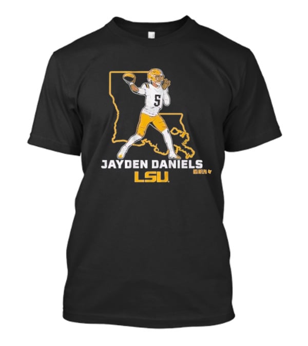 Jayden Daniels LSU Tigers NFLPA Football Louisiana Map T-Shirt