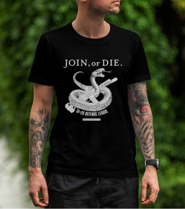 Join Or Die 1A + 2A Defense League Snake Rifle RealAlexJones T-Shirt