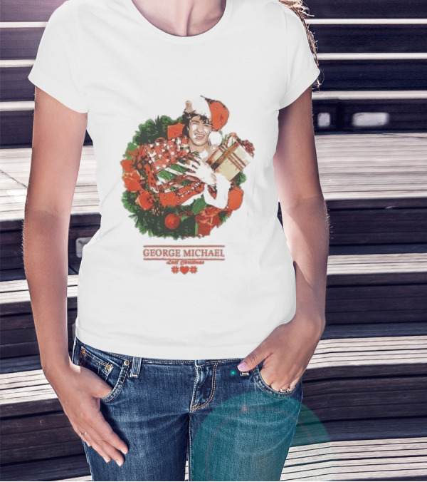 GEORGE MICHAEL LAST CHRISTMAS SANTA HAT WREATH T-Shirt