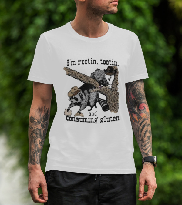 I'm Rootin Tootin Raccoon Duo Consuming Gluten In Cowboy Hats T-Shirt