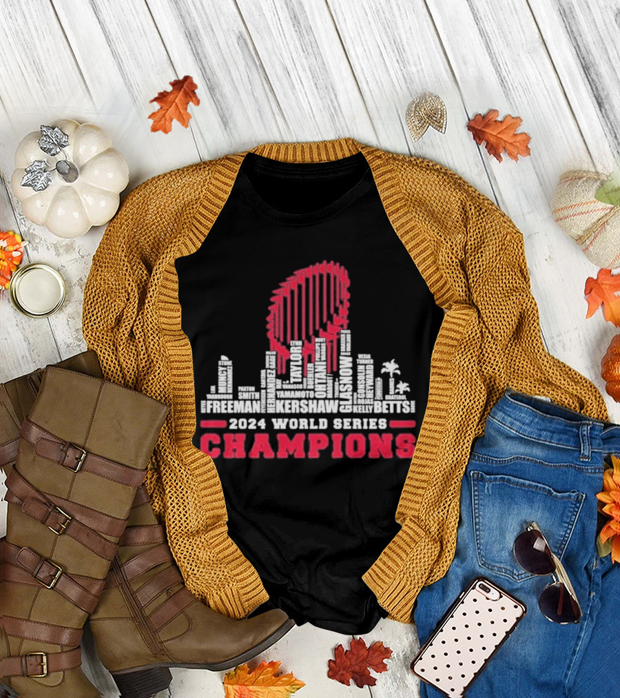 Los Angeles Dodgers 2024 World Series Champions Kershaw Freeman Betts Skyline T-Shirt