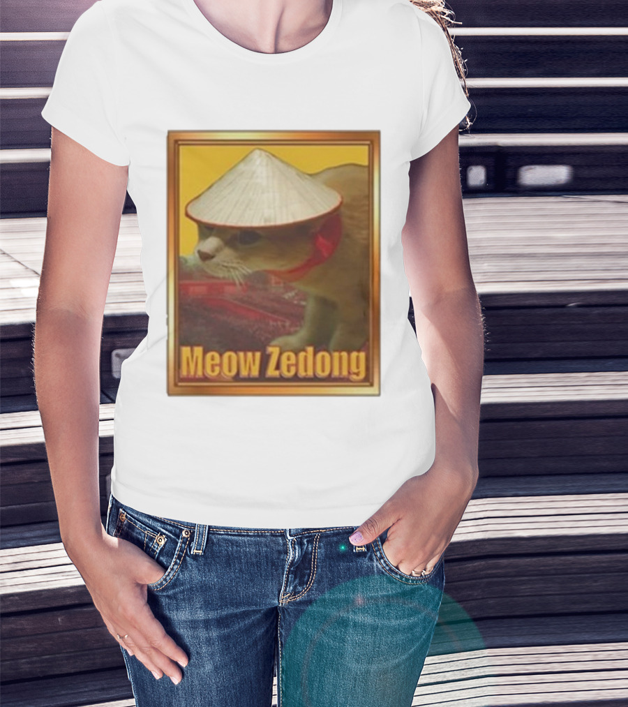 Funny Ahh Tees Meow Zedong Cat With Hat T-Shirt