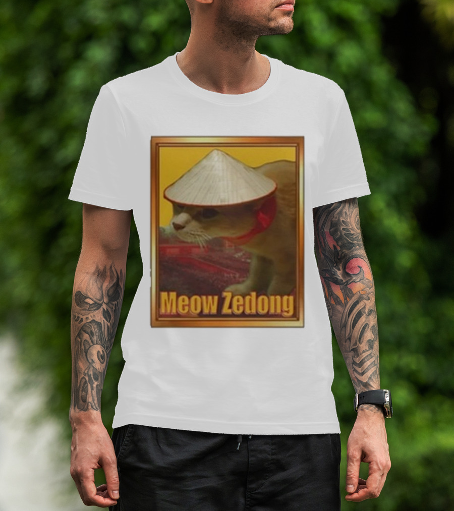Funny Ahh Tees Meow Zedong Cat With Hat T-Shirt