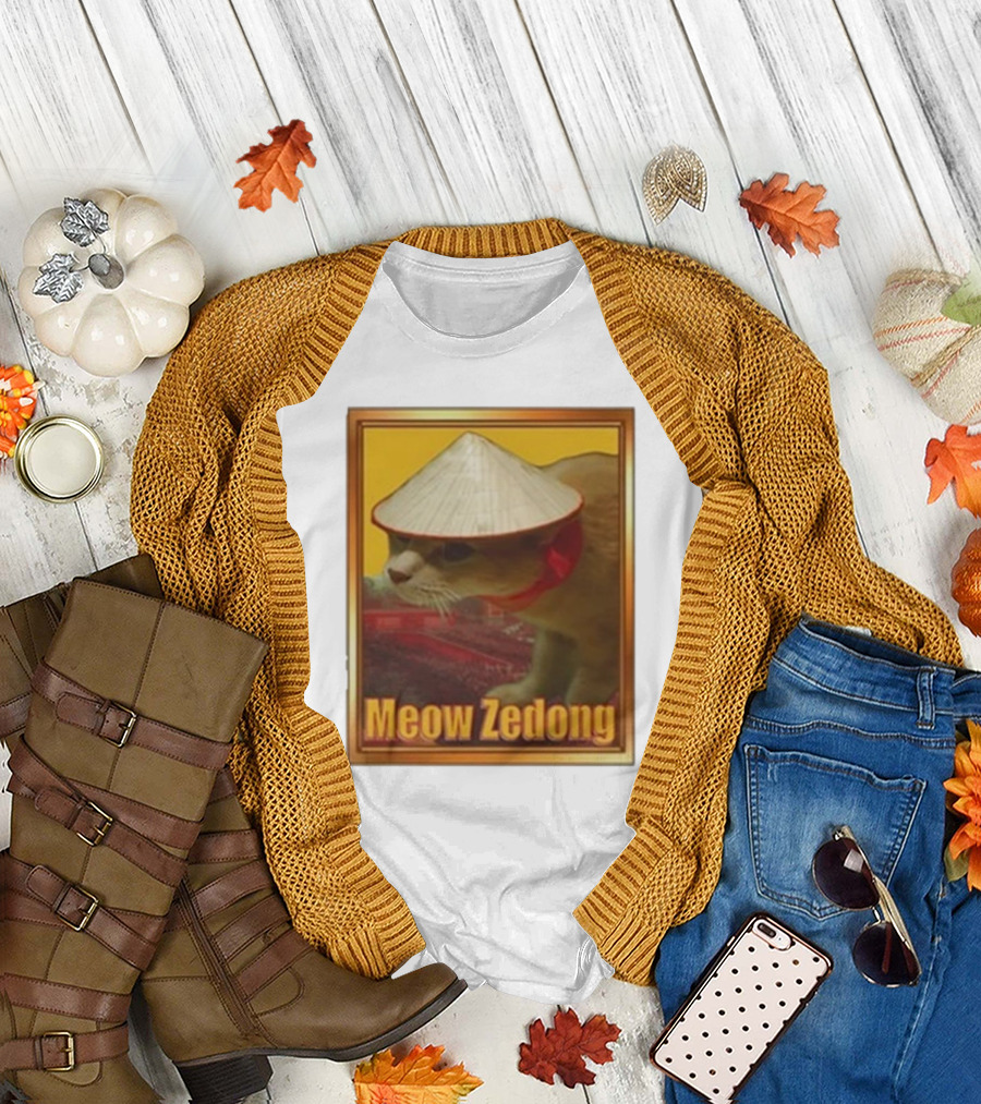 Funny Ahh Tees Meow Zedong Cat With Hat T-Shirt