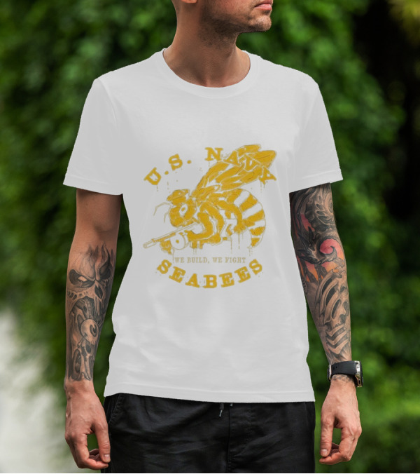 U.S. Navy Seabees We Build We Fight Vintage Bee With Tool T-Shirt