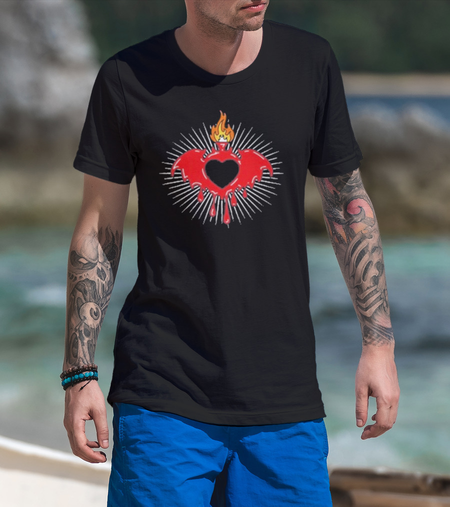 Clandestine Forever Sacred Flaming Heart With Wings And Radiating Light T-Shirt