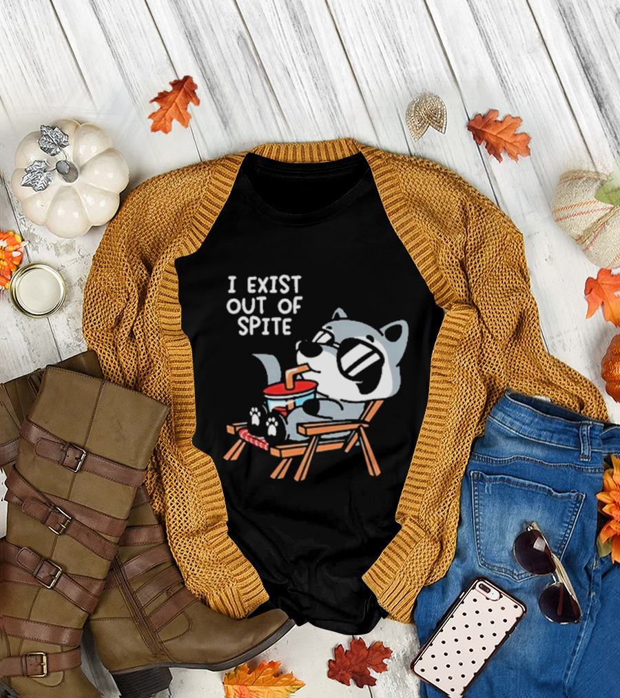 I Exist Out of Spite Relaxing Raccoon with Sunglasses T-Shirt